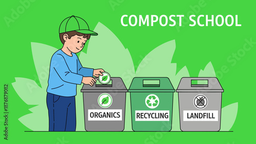 Environmental Stewardship: Young Boy Learning About Waste Sorting At School