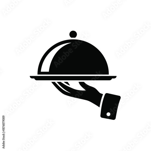 Elegant hand presenting a covered dish on a serving tray