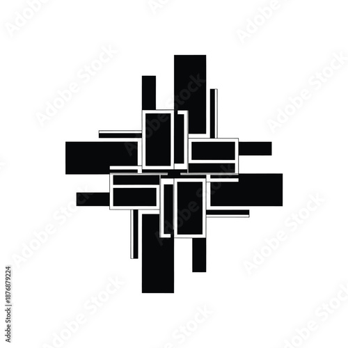 Black and white geometric shape with rectangles and lines