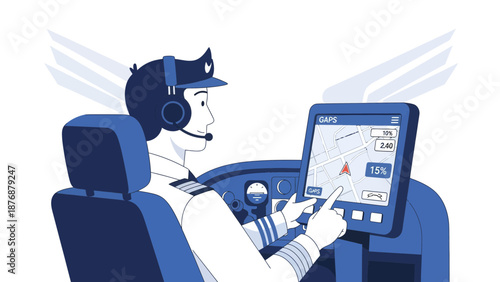 Experienced Aviator Navigating With Modern Digital Map Technology For Safe Flight