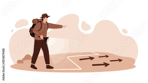 Explorer Points Direction On A Path Finding Opportunities And Guidance