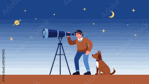 Exploring Cosmic Horizons: Man and His Dog Gaze at the Starry Night