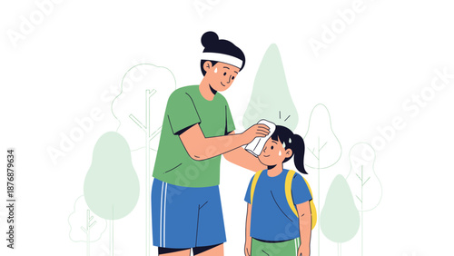 Father Wiping Sweat From Daughter’s Forehead After Outdoor Activity Together