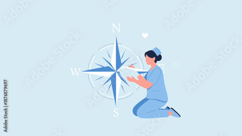 Female Doctor Consulting A Digital Compass For Navigation In Medical Care Service