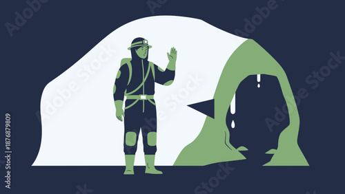 Exploring Underground Adventures A Spelunker Pauses Inside A Mysterious Cave System