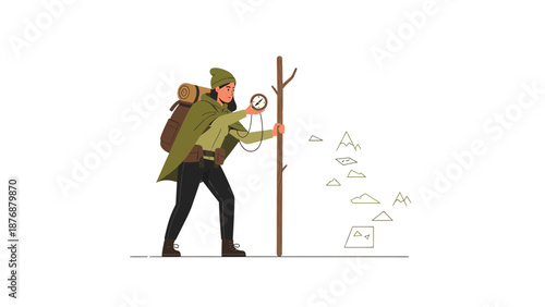 Female Hiker Using Compass For Navigation Outdoor Adventure And Mountain Route
