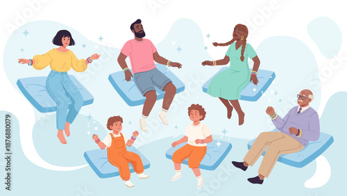 Family Togetherness Floating on Cushions Creating Dreams and Shared Aspirations