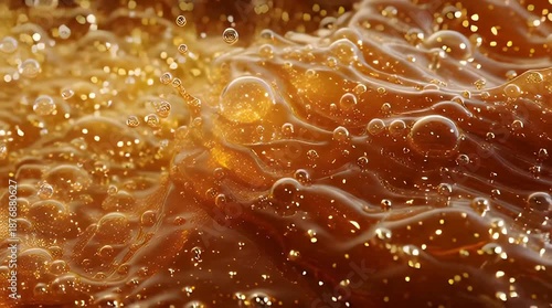 Macro Boiling Brown Sugar Caramel Sauce Bubbles Video.