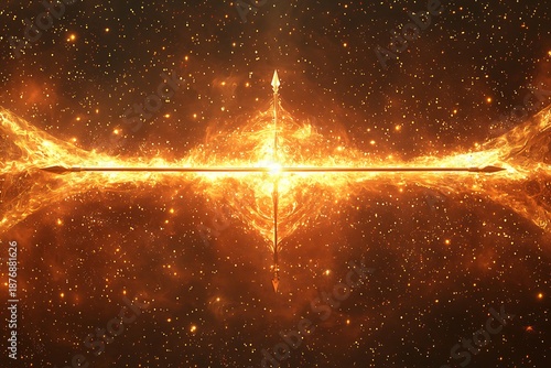 Divine bow warrior glowing with cosmic golden light high resolution picture