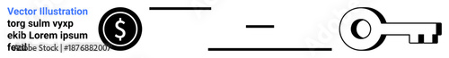 Financial security, online transactions, key access, digital economy, resource management, wealth protection. Black dollar sign and a key with minimal lines. Financial security and online