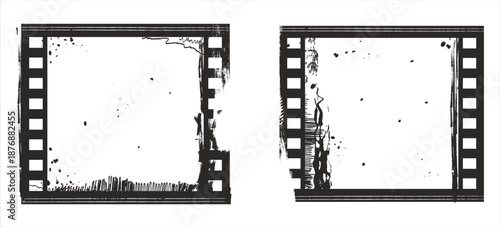 Two vector illustrations of vintage film strip frames with grunge textures