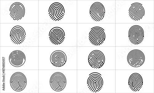 Collection of Biometric Fingerprint Identification Icons