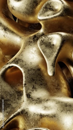 Close-up of an abstract gold and silver textured surface with dynamic shapes Metallic Smooth Reflective. Concept featuring abstract, gold, silver, texture, shapes.