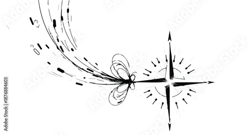 Whimsical compass with flowing energy trails, suggesting direction and movement