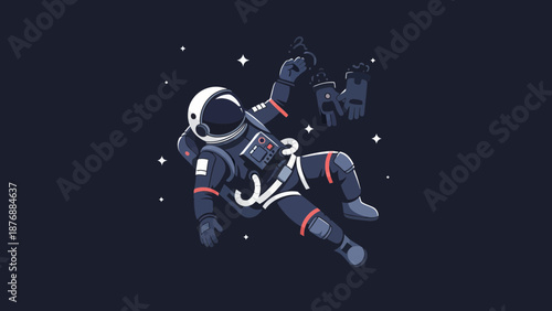 Floating Through Space Astronaut Illustration In Zero Gravity Concept Design