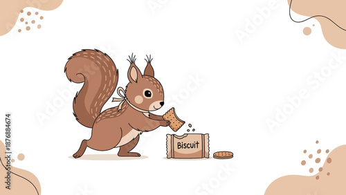 Funny Squirrel Enjoying A Biscuit From Package On Clean Background Image
