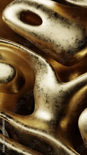 Close-up of abstract fluid shapes in gold and silver tones, creating a dynamic visual texture Modern Smooth Shiny. Concept featuring abstract, fluid, shapes, gold, silver.