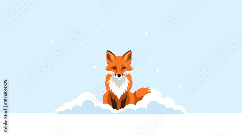 Fox In Snowy Landscape Winter Scene With Gentle Snowfall And Soft Colors