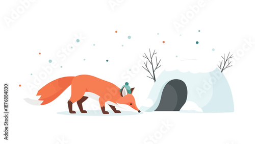 Fox In Winter Wonderland Seeking Refuge From The Cold Near An Ice Cave