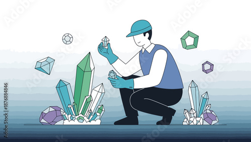 Gemstone Collector Examining Valuable Crystals Precious Mineral Discovery