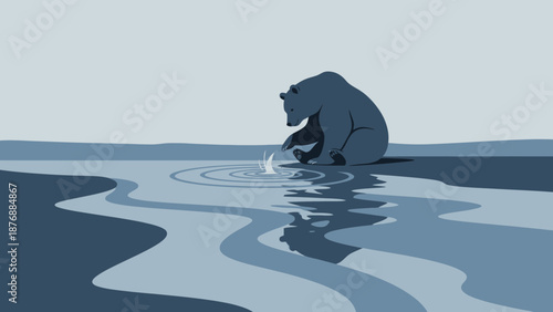 Gentle Giant Interacting With Ripples in a Calm Blue Lake Illustration