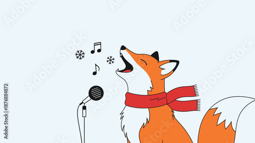 Fox Sings a Christmas Song at a Microphone on a Cold Winter Day
