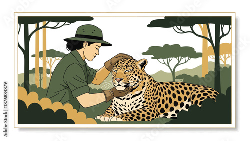 Gentle Touch Zookeeper Affectionate Moment With A Leopard In A Natural Setting