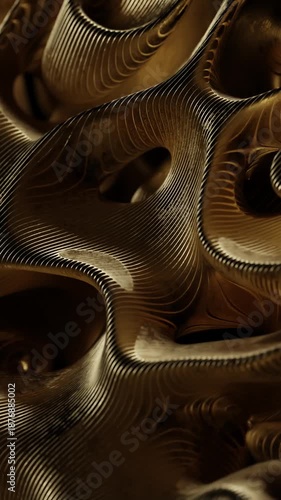 Close-up of intricate golden wave patterns creating a mesmerizing texture Abstract 3D Shiny. Concept featuring abstract, gold, wave, patterns, texture.