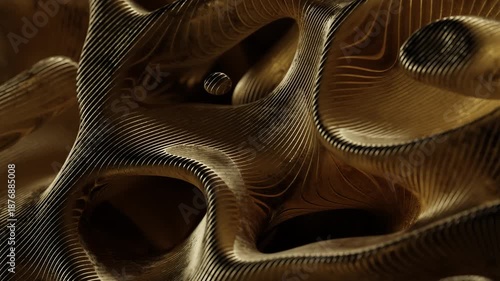 Close-up of an intricate abstract golden texture with flowing patterns and shapes 3D Smooth Luxury. Concept featuring abstract, gold, texture, patterns, 3d.