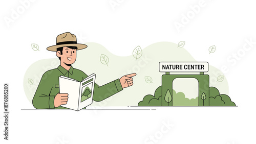 Friendly Park Ranger Welcoming Visitors To The Nature Center Landscape Orientation
