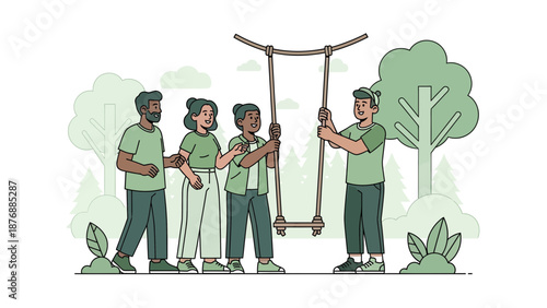 Friends Build a Homemade Swing Together in the Woods for Outdoor Fun