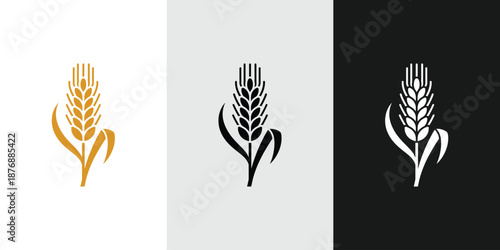 Minimal wheat grain logo icon set, Organic agriculture cereal symbol vector illustration