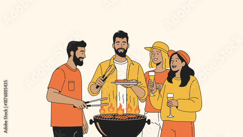 Friends Enjoying Summer Barbecue Happy Togetherness Outdoor Gathering