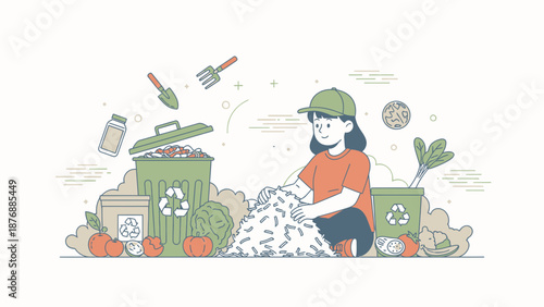 Girl Preparing Organic Waste For Composting Recycling Environmentally Friendly Lifestyle