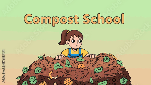 Girl Learns About Composting Process With Organic Waste School Project