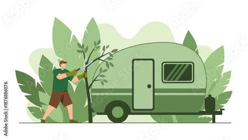 Green Escape Maintaining Nature In A Serene Campsite Setting With Caravan