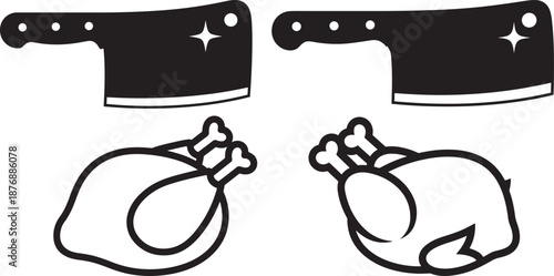 Butchers knife and cooked bird icons