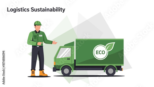 Green Logistics Solutions Man Presenting Eco Friendly Delivery Van Transportation