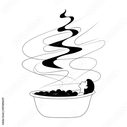A drawing style illustration depicting steam bath