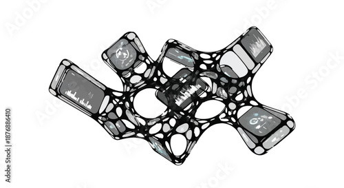 Abstract interconnected cellular structure in monochrome shades