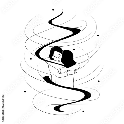 A drawing style illustration depicting comforting