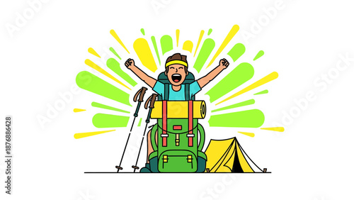 Wallpaper Mural Happy Hiker Celebrating Success After Completing His Solo Trekking Adventure Torontodigital.ca