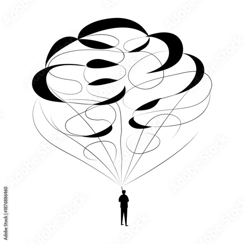 A doodle style illustration showing thoughts