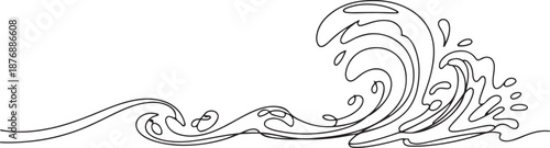 Continuous one line drawing water splashes wave twirl isolated surge blue sparks breaker. Wave curly shapes icon. one line Icon drawing