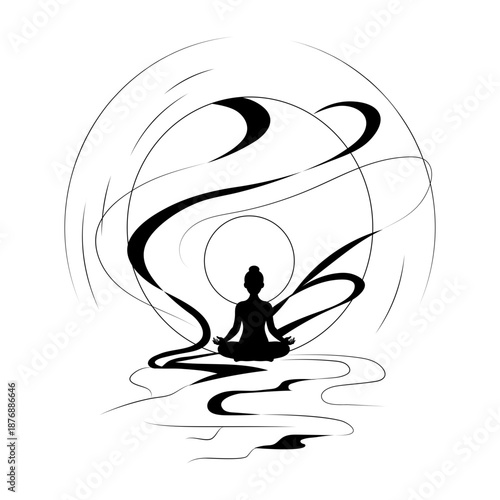 A doodle style illustration showing meditating pose
