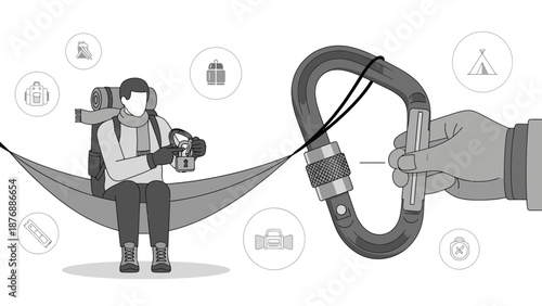 Hammock Camping And Security With A Carabiner And Padlock Illustration