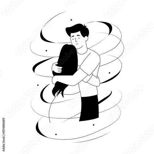 A hand drawn style illustration showing hugging