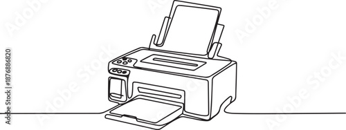 One single line drawing of digital printer for company business printing needs. Electricity small home office tools concept. one line Icon drawing