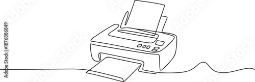 One single line drawing of digital printer for company business printing needs. Electricity small home office tools concept. one line Icon drawing