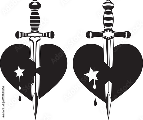 Sword piercing heart vector illustration